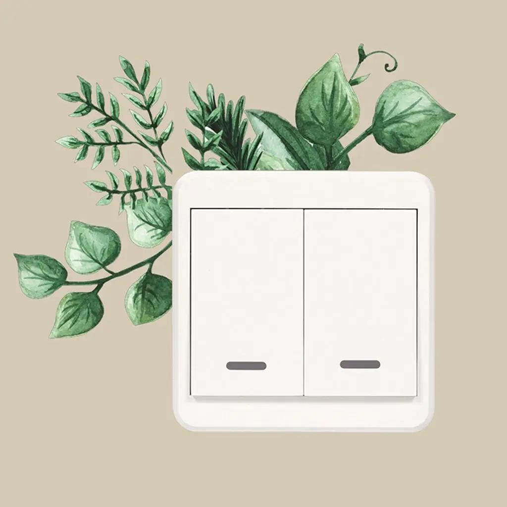 Creative Rose Daisy Peony Flowers Leaves Green Plant Wall Switch Stickers PVC Light Plugs Switches Plant Decals Home Decor Gifts