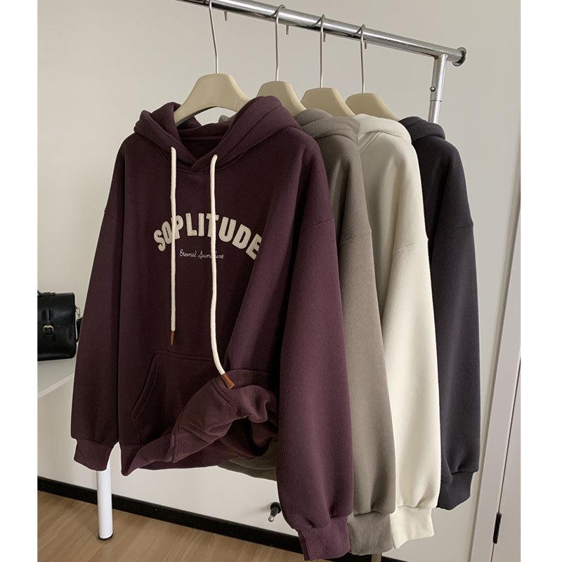 Women's Oversized Retro Letter Applique Hooded Sweatshirt for Spring and Autumn 2025