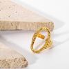 Ring 18K Stainless Steel Ring Hollow Oval Hammer Open Ring Ladies