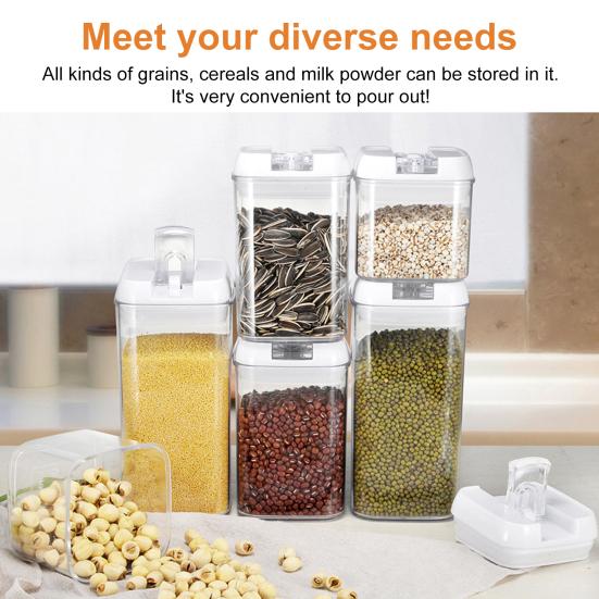 6Pcs Sealed Tank Food Storage Containers Set BPA Free Transparent Dustproof Large Capacity Stackable Airtight Cereal Containers