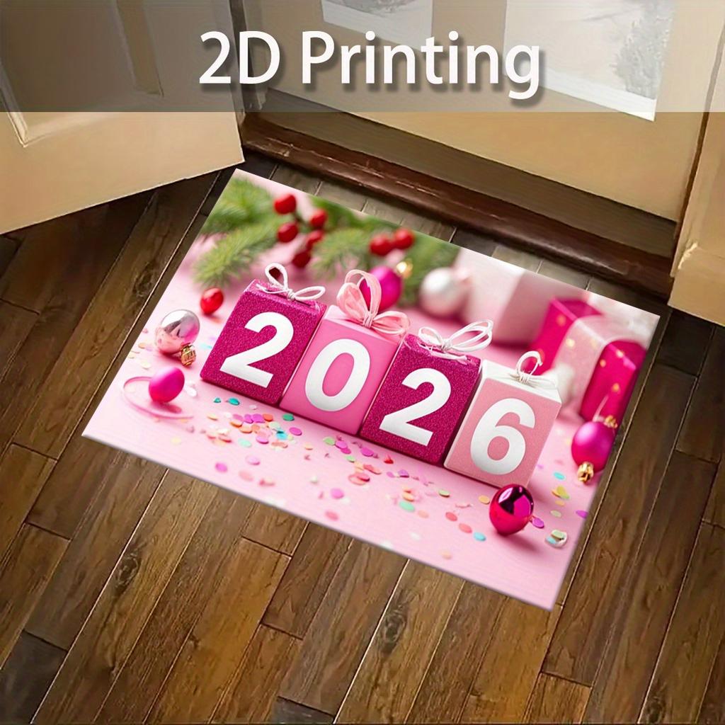New Year Carpet Mat Rug Home Decoration Cartoon Dog Fireworks Pattern Festive Floor Mat Non-Slip Home Floor Mat Door Mat