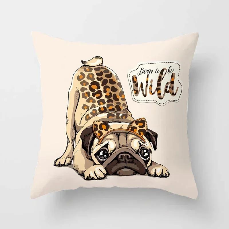 Cute Pug Bulldog Sofa Decorative Cushion Covers Pillowcase For Living Room Personalized Polyester Pillow Case 45*45 Home Decor