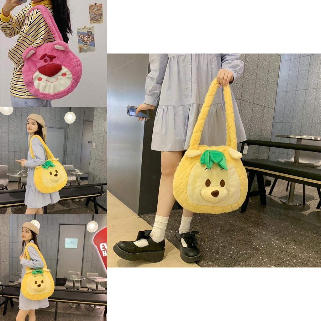 Pineapple Pup And Strawberry Bear Plush Cartoon Shoulder Bag Large Capacity Tote For Everyday Use