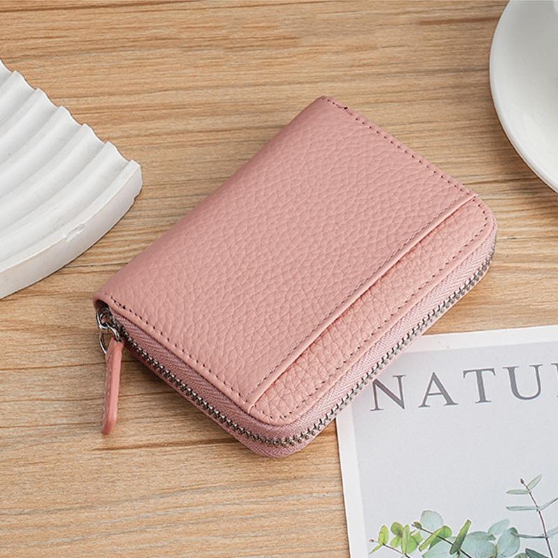 

Кожаный держатель кредитных карт для женщин, кожаный тонкий минималистский кошелек на молнии с 12 отделениями для карт оранжевый