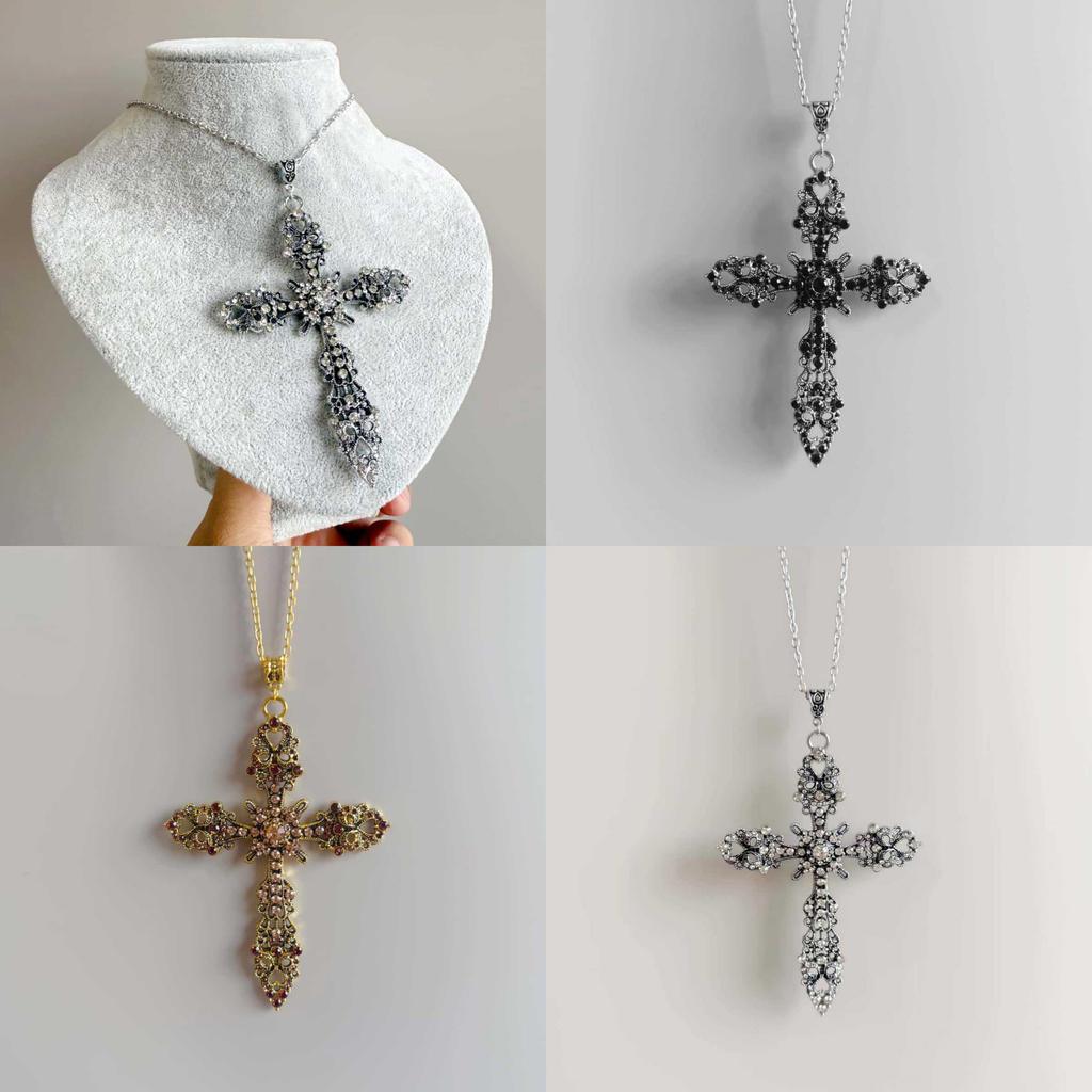 Dark Gothic Cross Pendant Necklace For Men And Women With Zinc Alloy Chain Jewelry Accessory