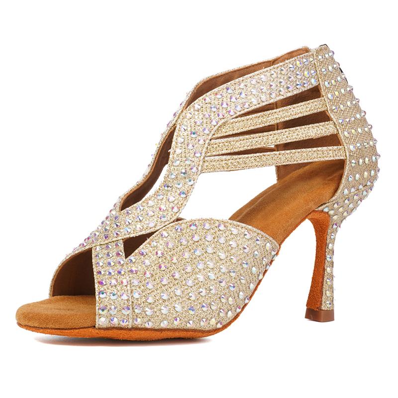 Scarpe da Ballo Latino con Strass Suola Morbida Donna Scarpe da Ballo di Piazza per Feste Tacco 90mm