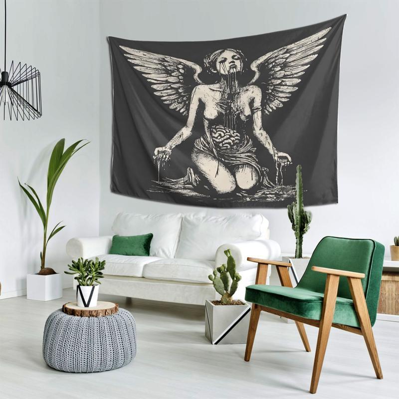 Gothic Fallen Angel Tapestry Black and White Strange Art Tapestry Bedroom Living Room Dormitory Home Decoration