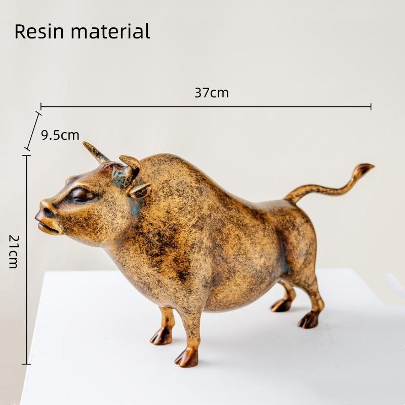 Simulation Animal Sculpture Brass Ornaments Golden Ox Cattle Bull Resin Sculpture Copper Figurines Home Decoration Accessories