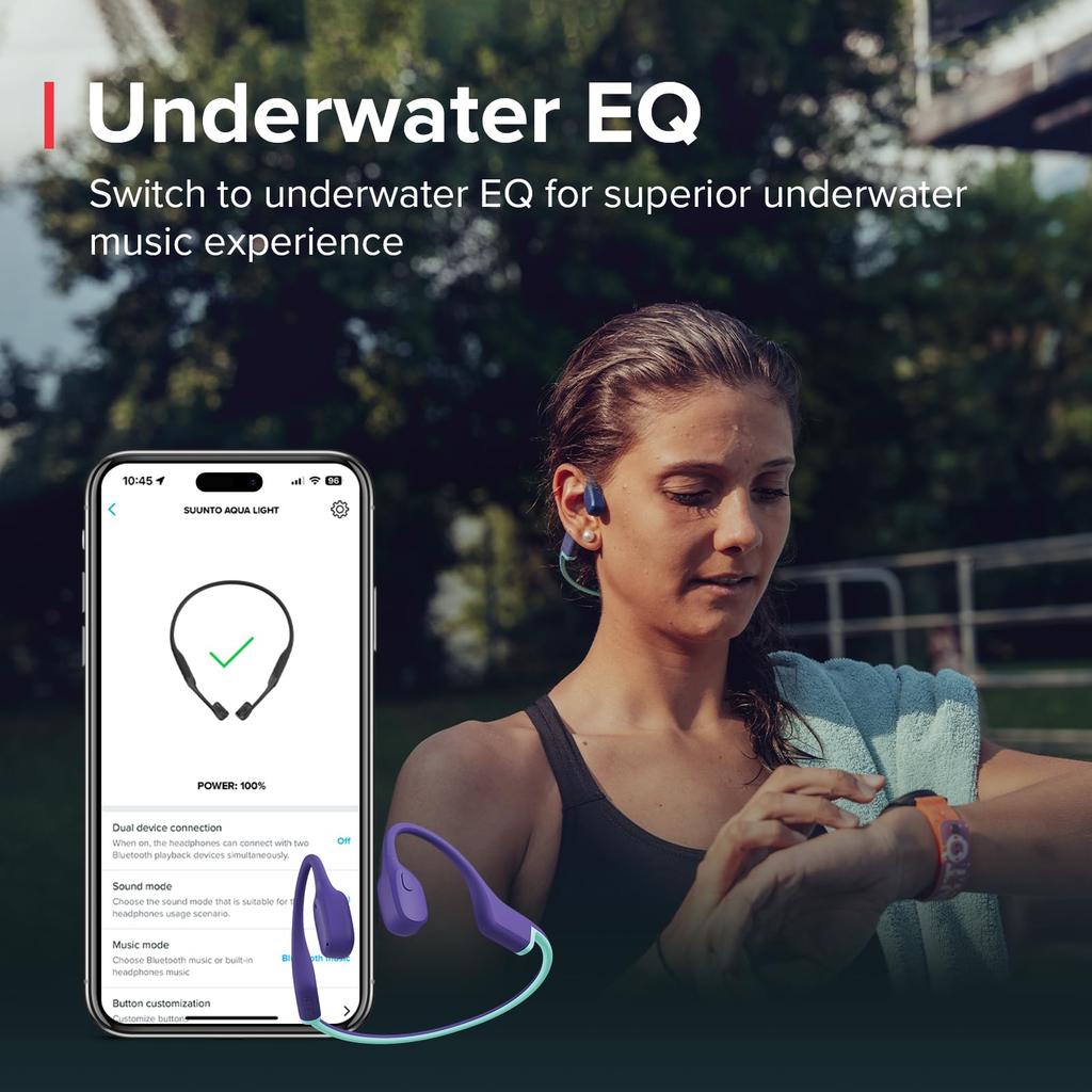 SUUNTO Bone Conduction Earphones, Open-Ear Earphones with Mic, Bluetooth, for Swimming and Running, IP68 Waterproof and Dustproof, 10 Hours of