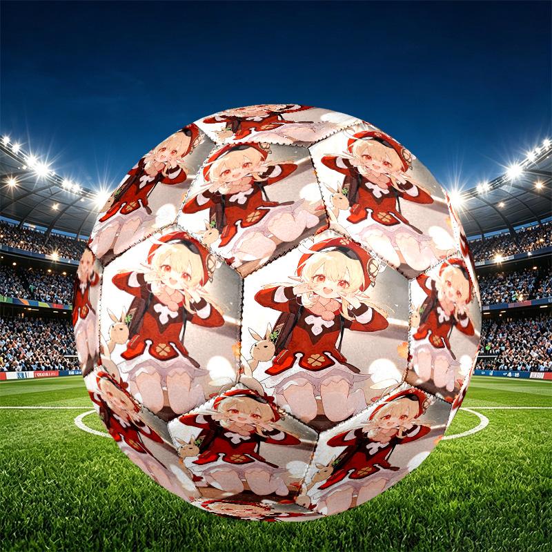 Genshin Impact Print Size 5 Soccer Ball, PU Wear Resistant Football for Match Training and Daily Practice, Birthday Gift for Soccer Fans