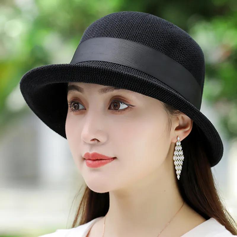 

WTEMPO Женские однотонные шляпы-банты от солнца весна-лето на открытом воздухе дышащие складные пляжные солнцезащитные шляпы 1pc чёрный