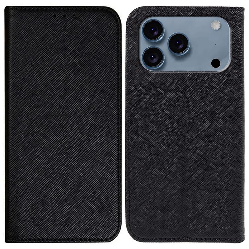 

For iPhone 17 Pro Max Case Cross Texture Leather Phone Cover Hidden Magnetic Black