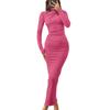 Women's Fall Long Sleeve Bodycon Maxi Dresses Sexy Ruched Neck Slim Fit Cocktail Party Dress