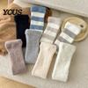 Thickened Velvet Calf Sleeves Coral Fleece Leg Warmers for Women, Winter Thermal Knee High Warm Protectors Socks, Striped/Solid Color, Soft