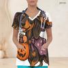 Top de uniforme de enfermera para mujer talla grande con cuello en V, manga corta, estampado de Dachshund de Halloween, con bolsillos