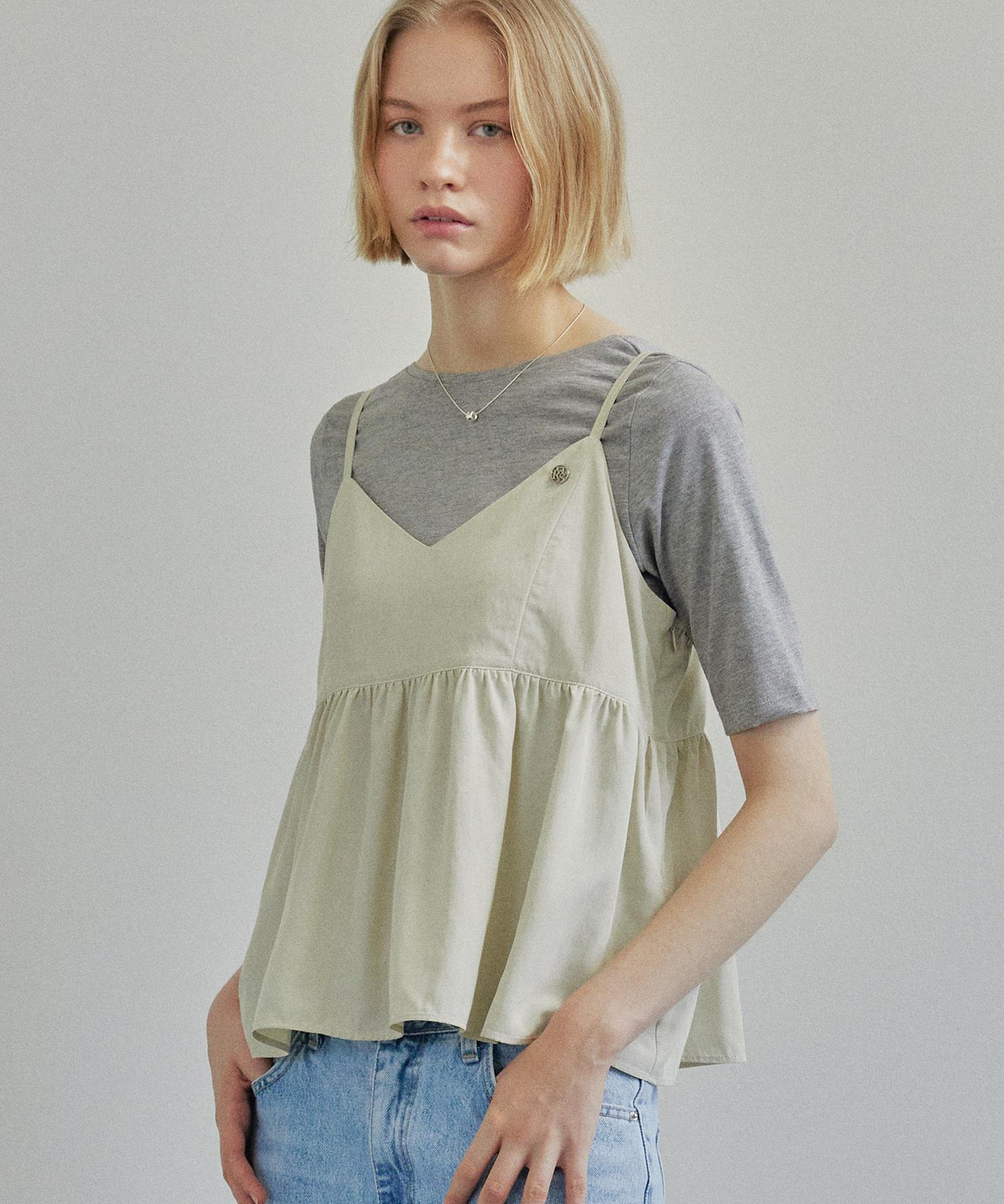 Ihr Frill Sleeveless Top / Khaki Beige