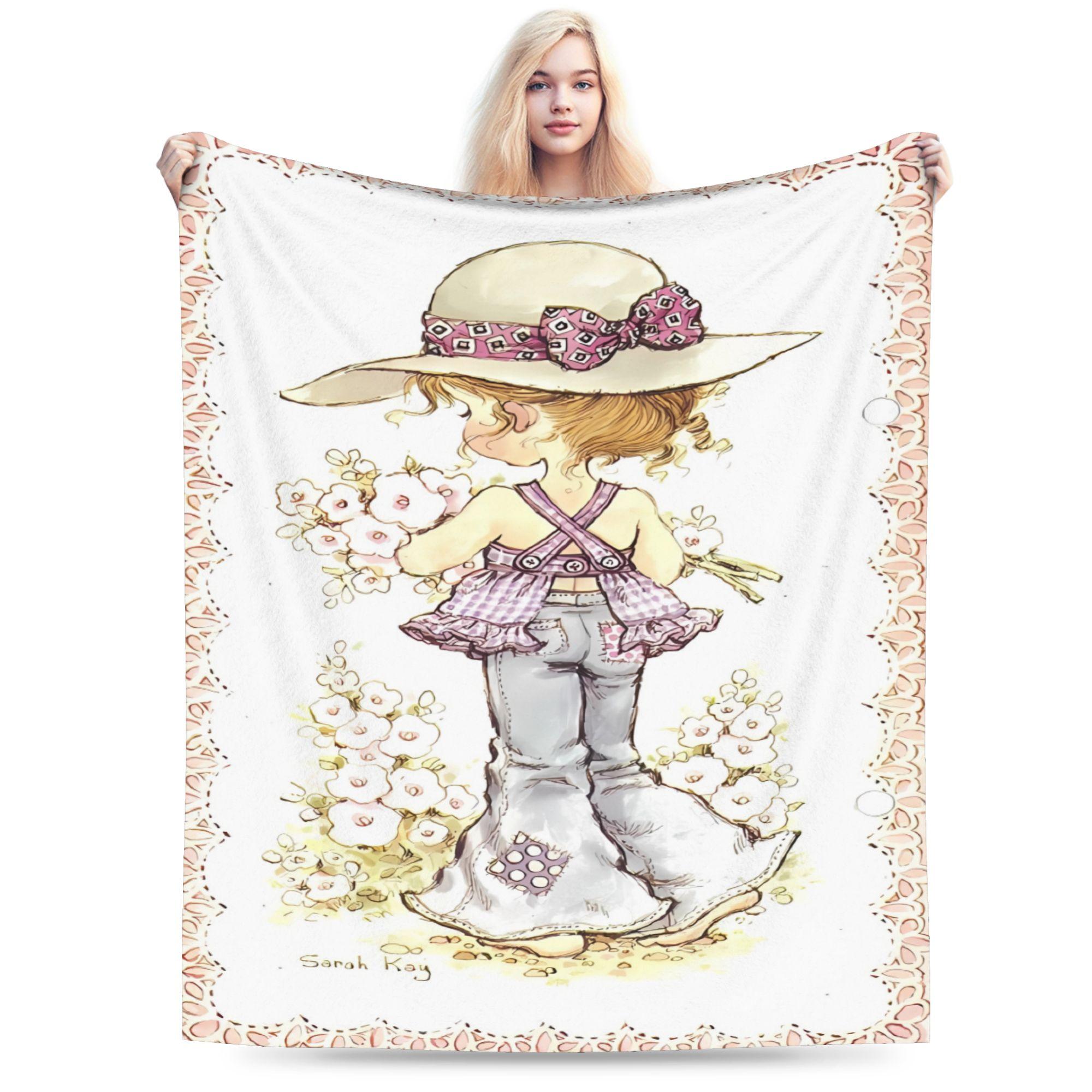 Girl Sarah Kay with Flower Blanket Quality Warm Soft Throw Blanket Winter Girls Boys Outdoor Funny Bedspread 75x90cm