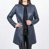 Gabardina Auténtica Hecha a Mano de Piel de Cordero Genuina Elegante para Mujer Azul Marino