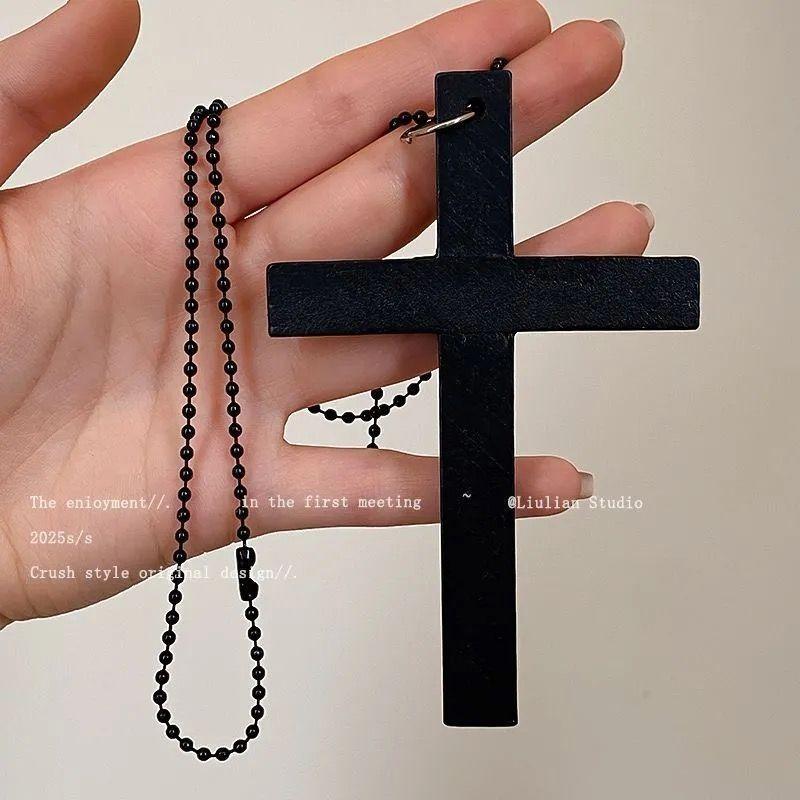 Korean Niche Design Silver Cross Necklace Female Long Clavicle Punk Retro Hottie Y2k Neck Jewelry