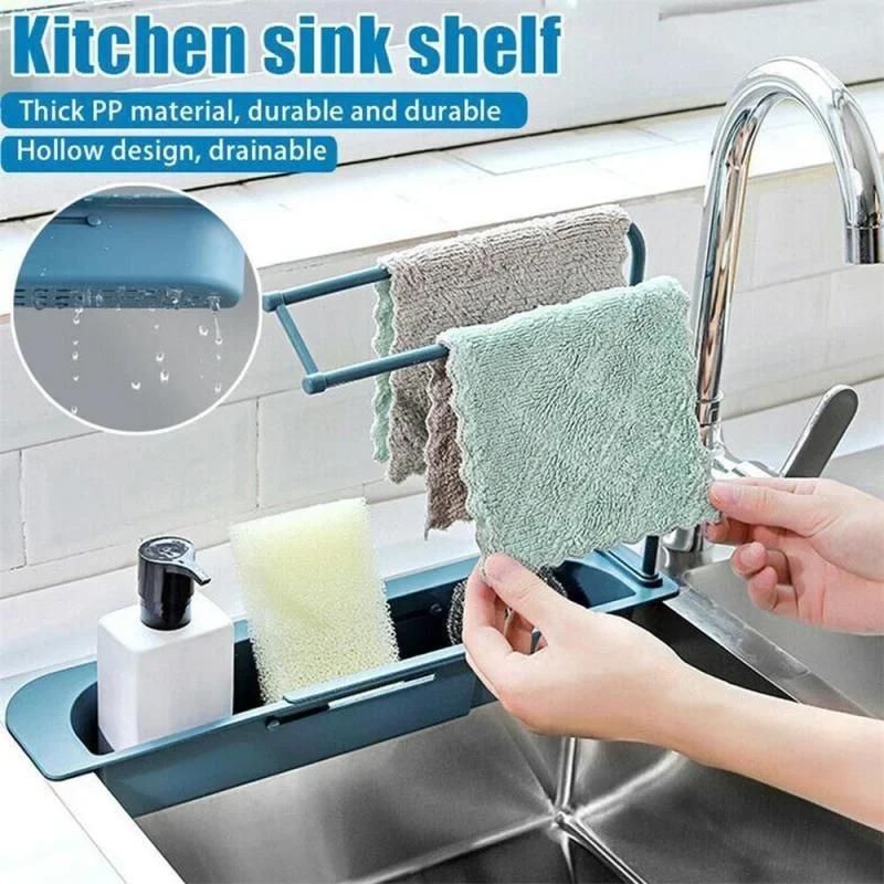 Kitchen Household Telescopic Sink Rack Holder Storage Drain Basket Home Dish Drainer Washing Sink Drying Rack Kitchen Accessory