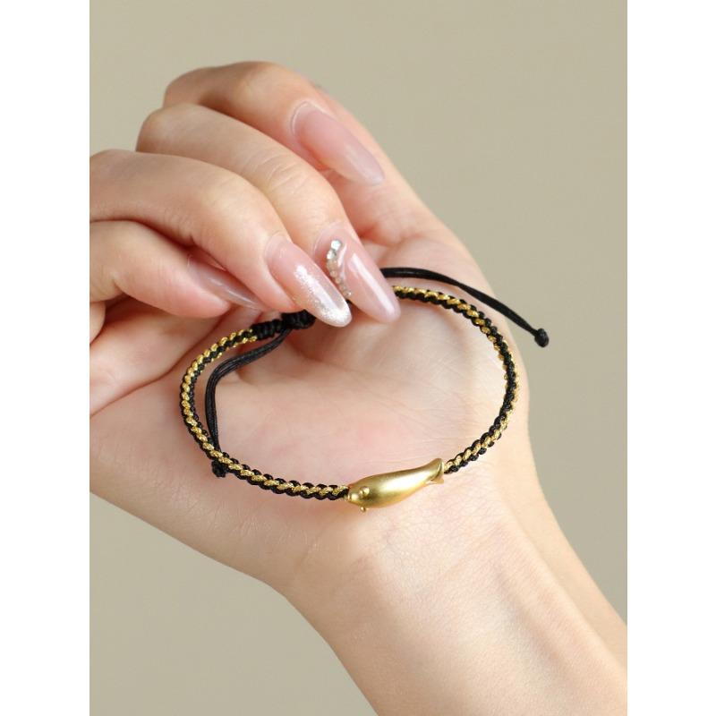 Hand Woven 999 Silver Little Goldfish Ethnic Style Unisex Rope Bracelet