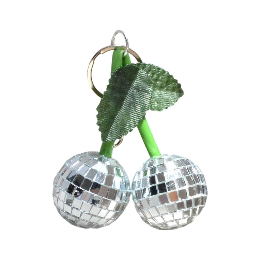 Sparkling Disco Cherry Mirror Pendant Keychain Bag Charm Glossy Retro Accessory For Keys Purse Decoration