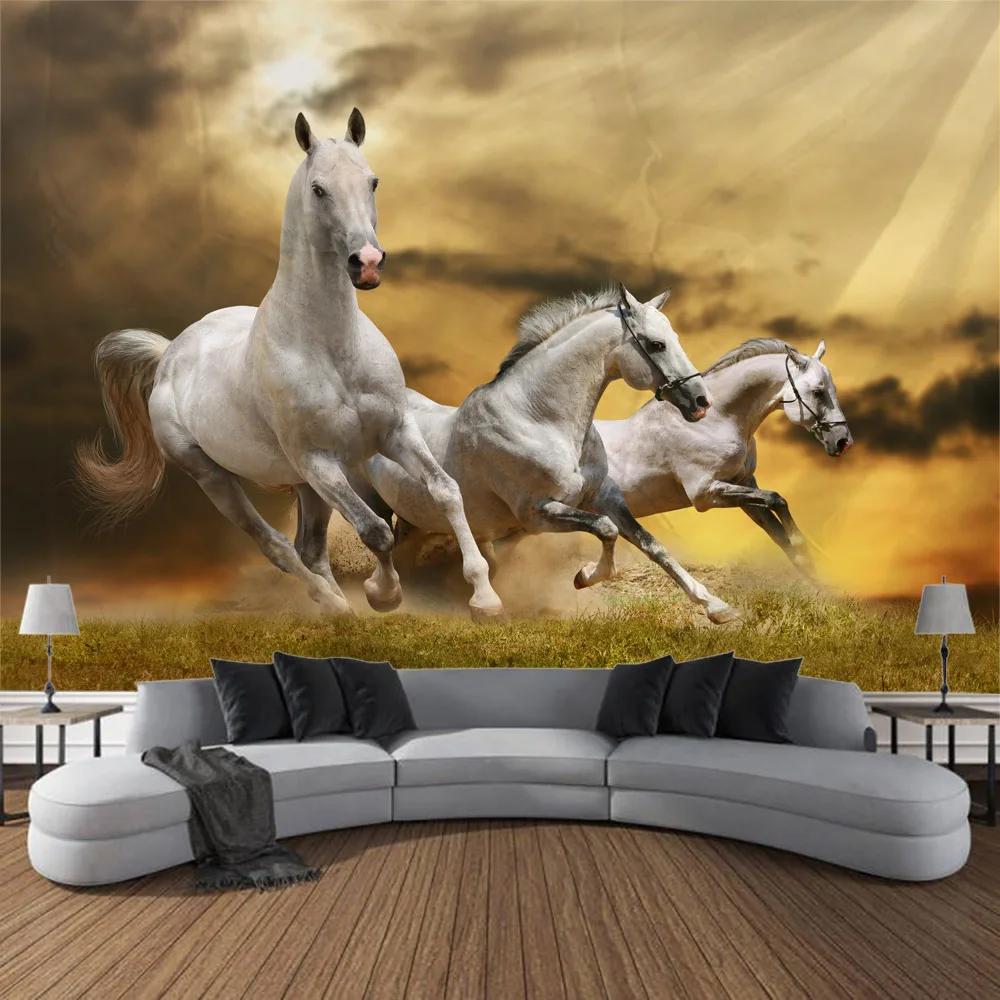 Running Horse Printing Tapestry Animal Wall Hanging Living Room Bedroom Wall Decoration Bohemian Hippie Aesthetic Decoration