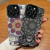 Vertikal genarbtes Lederhülle Mandala Gedrucktes Muster Stoßfestes Weiches Silikon Case mit Kameraobjektiv Vollschutz für iPhone