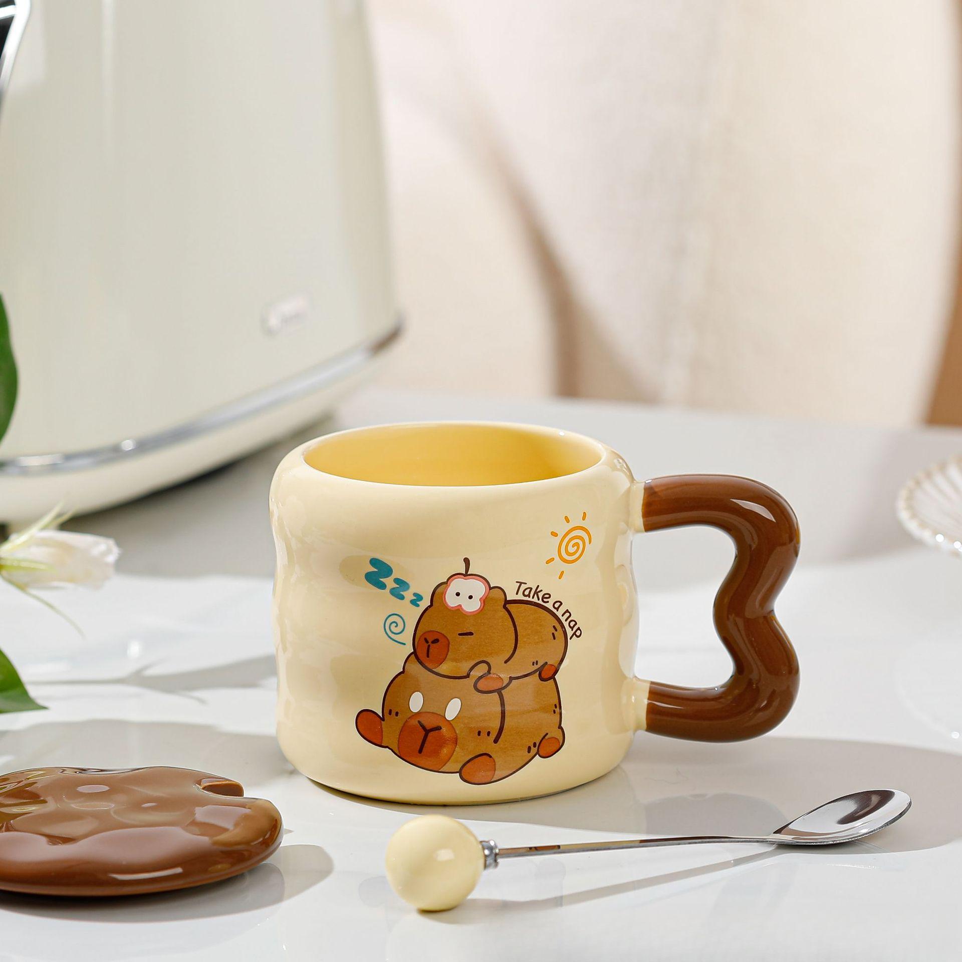 Capybara Tasse Internet-Berühmtheit Capybara Tasse Niedliche Cartoon Keramik Wasserbecher Milch Fufu Kaffeetasse Souvenir 380ml beige