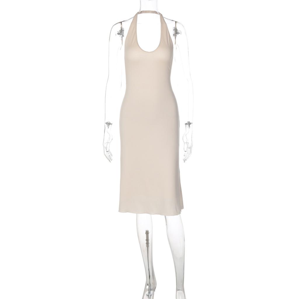 Women's Summer New Fashion Sexy Halter Strap Neck Sleeveless Solid Color Dress Wholesale