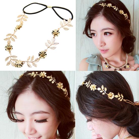 Women Elegant Baroque Leaf Flower Elastic Headband Hair Band Party Beach Gift