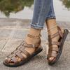 Large size woven one-word buckle belt hollow flat sandals summer new comfortable versatile Roman sandals