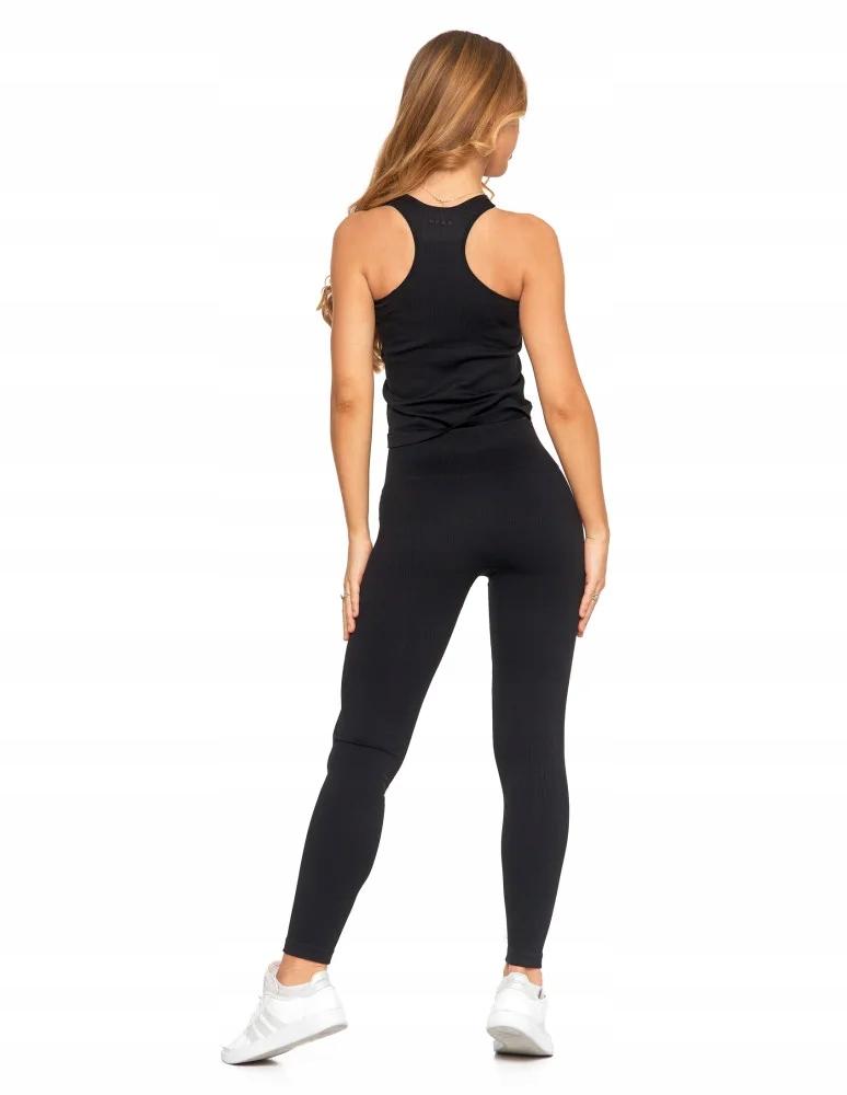 Women's Ribbed Sports Leggings with High Waist Training MORAJ S/M BLACK