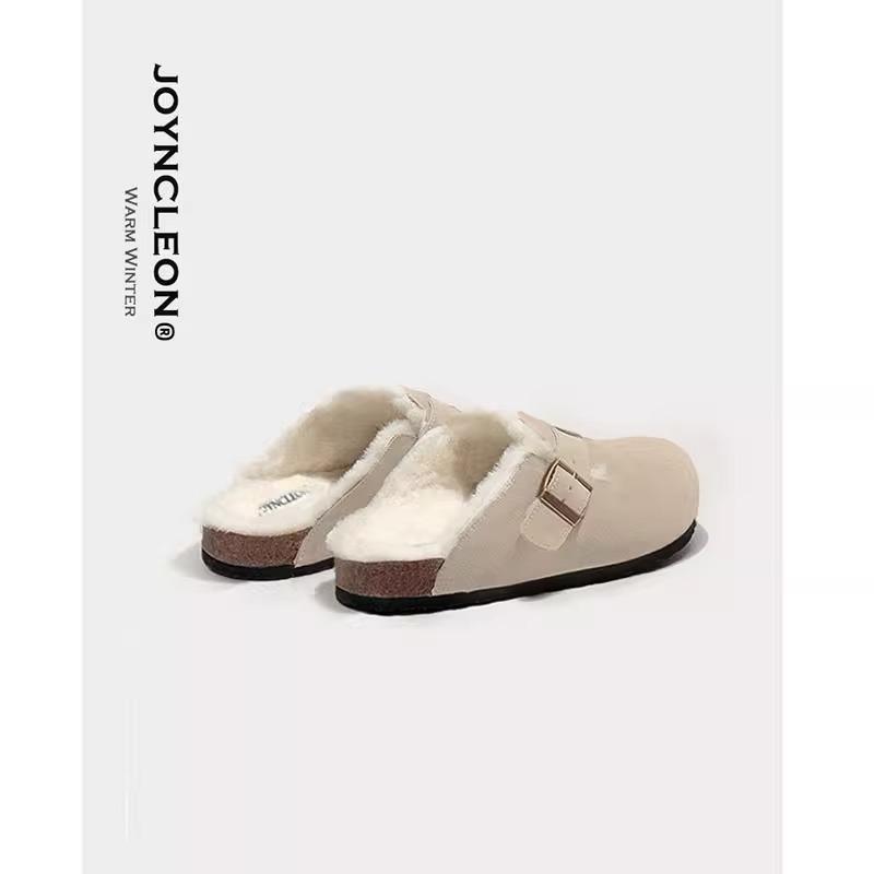 [Yushilai] Boken Shoes Women's 2025 Autumn and Winter New Mao Mao Slippers One Pedal, Fleece Thick-soled Large Size Half Tow