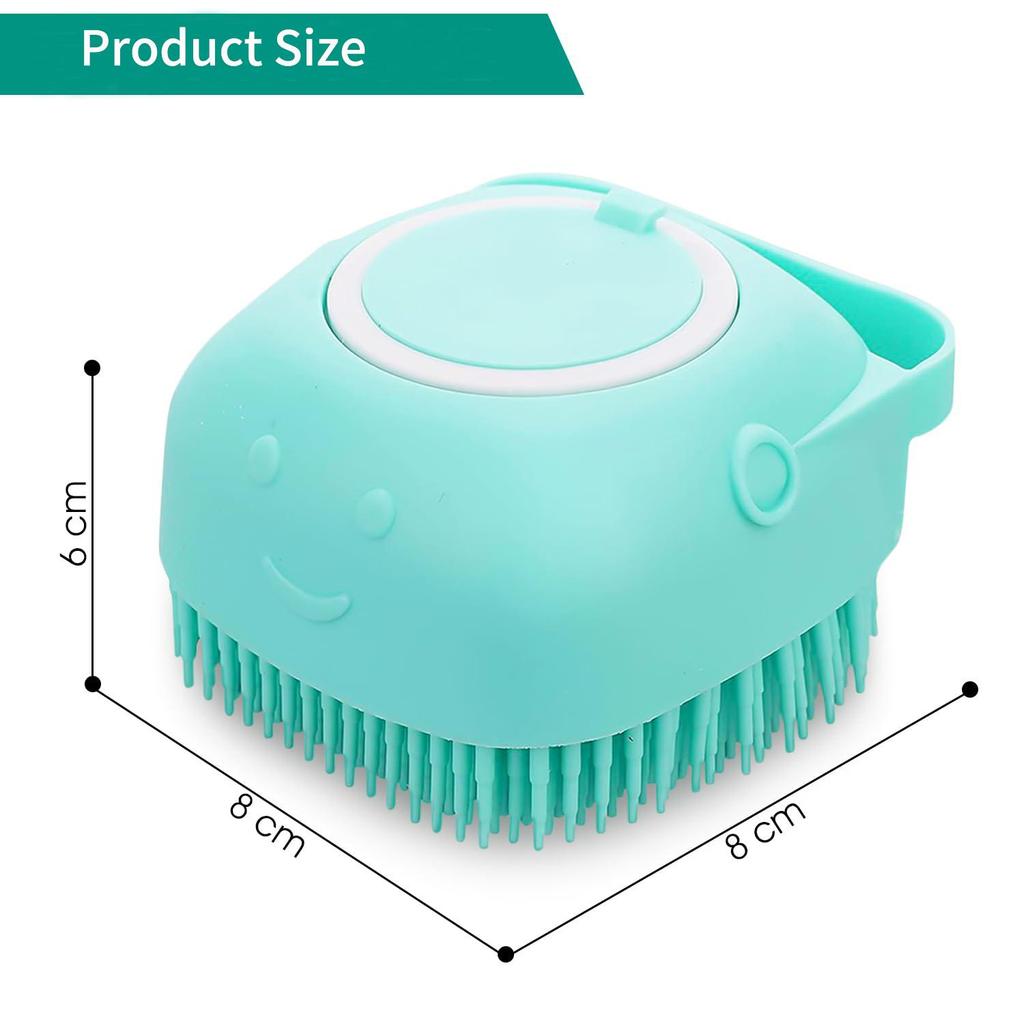 Sangelar Pet Grooming Bath Massage Brush with Soap and Shampoo Dispenser Soft Silicone Bristle for Long Short Haired Dogs Cats Shower