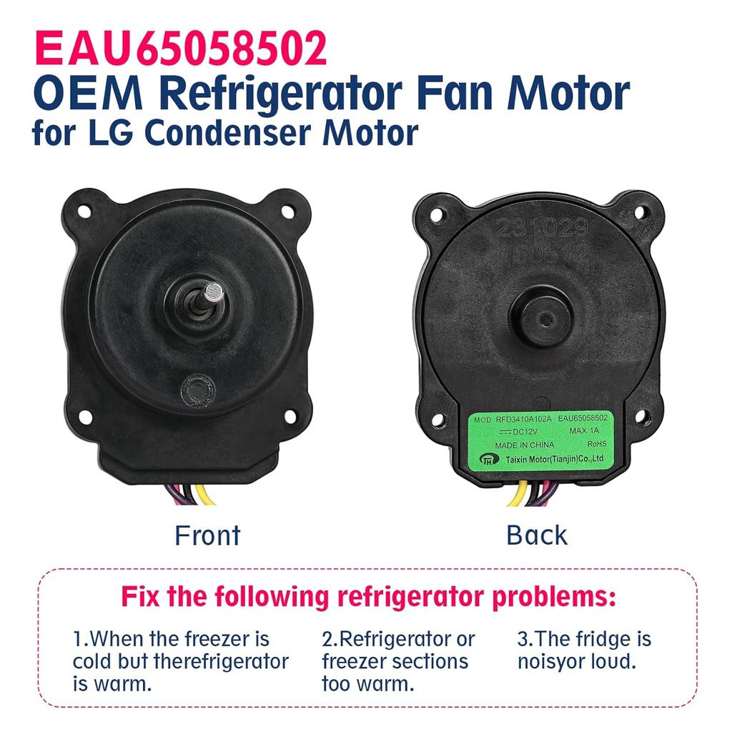 OEM EAU65058502 Refrigerator Condenser Fan Motor Fit for LG Freezer Evap Replace RFD3410A102A, AP7178309, PS16662422, EAP16662422