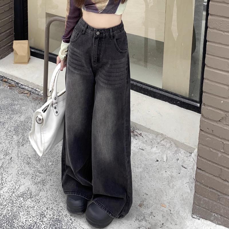 Fleece thickened wide-leg jeans for women's autumn, new high-waisted and thin loose straight-leg pants for children