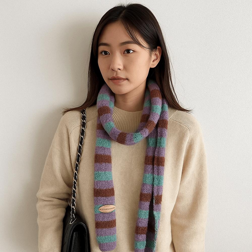 Thickened Striped Scarf Narrow Winter Shawl Fashion Cashmere Knitted Scarf  Daily