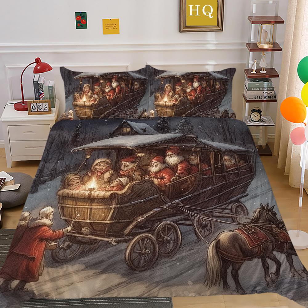 Fashion Christmas Printed King Size Comforter Cover Set Highend Polyester Teen Kids Home Bedclothes