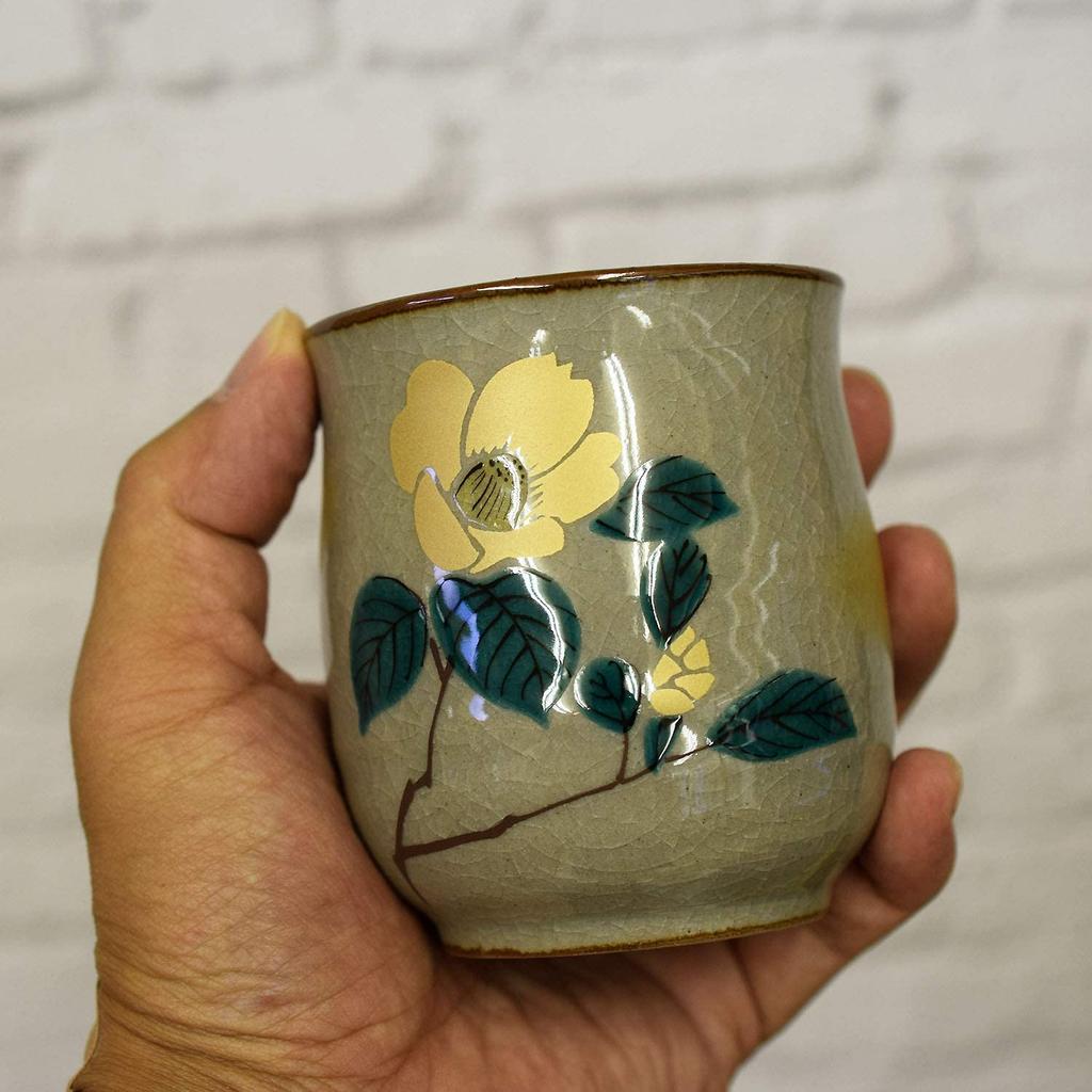 Teacup Pair Stylish Kutani Ware Couple Teacup Sasanqua Teacup Ceramic Brand Japanese Tableware Made in Japan