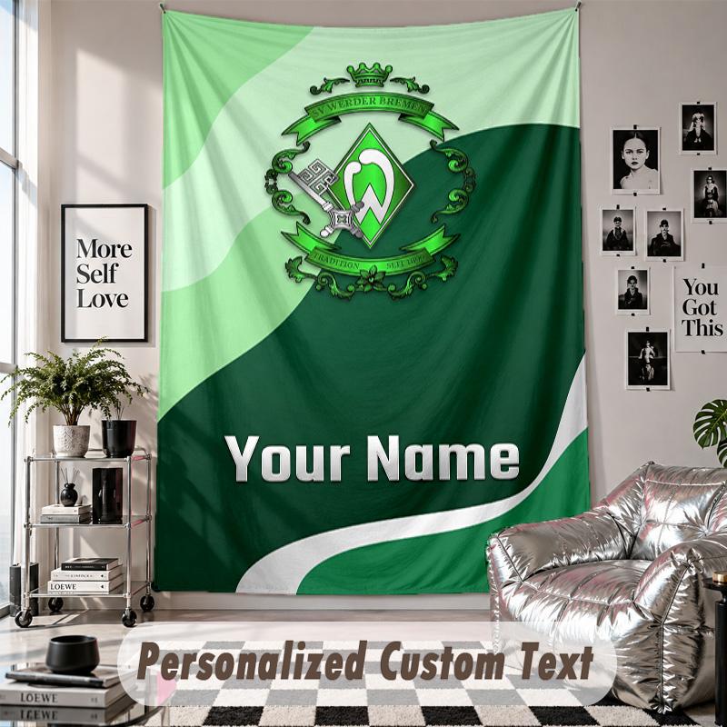 Wall Hanging Tapestry With Custom Name & Text, Werder Bremen FC Decorative Tapestry For Bedroom