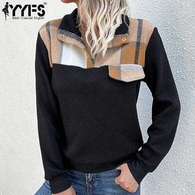 Women's Fashion Casual Plaid Print Autumn Winter Long Sleeve POLO Neck Sweaters
