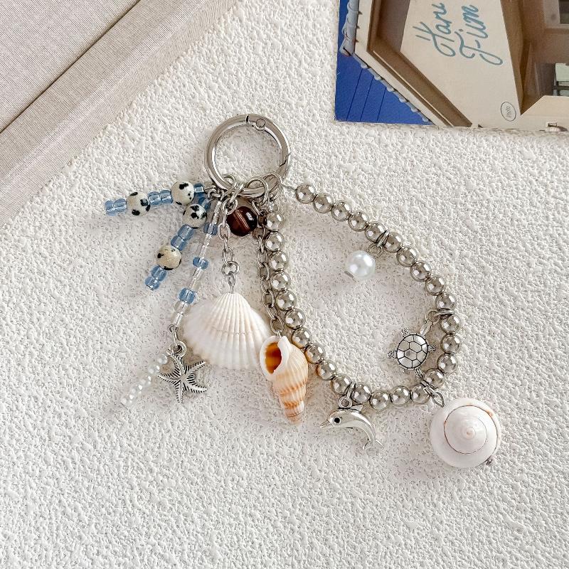 Y2K Shell Conch Fish Beads Keychain Fashion Handbag Pendant Beads Key Ring Jewelry Accessories Girls Gifts