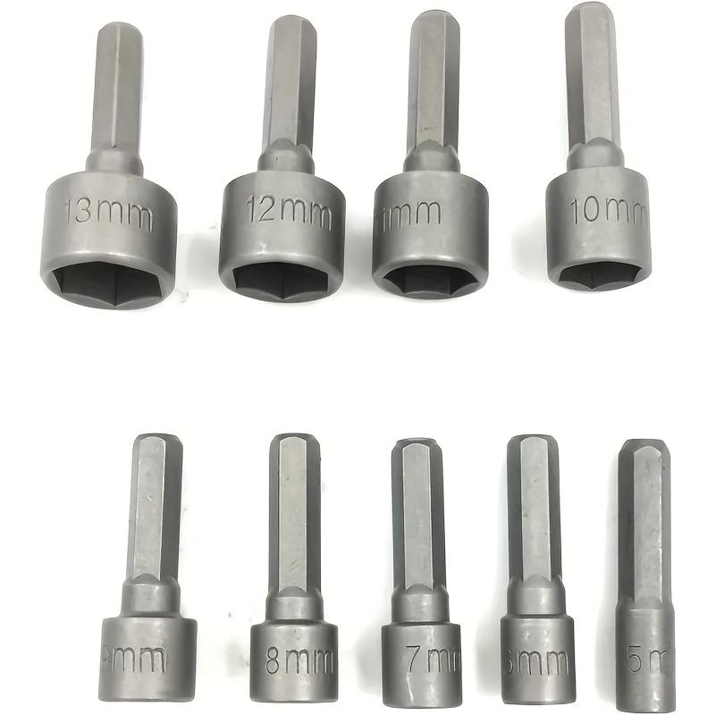 9pcs Wind Batch Sockets, Heat Treatment, 6.35mm Hexagonal Side-by-side, 5-13mm Caliber