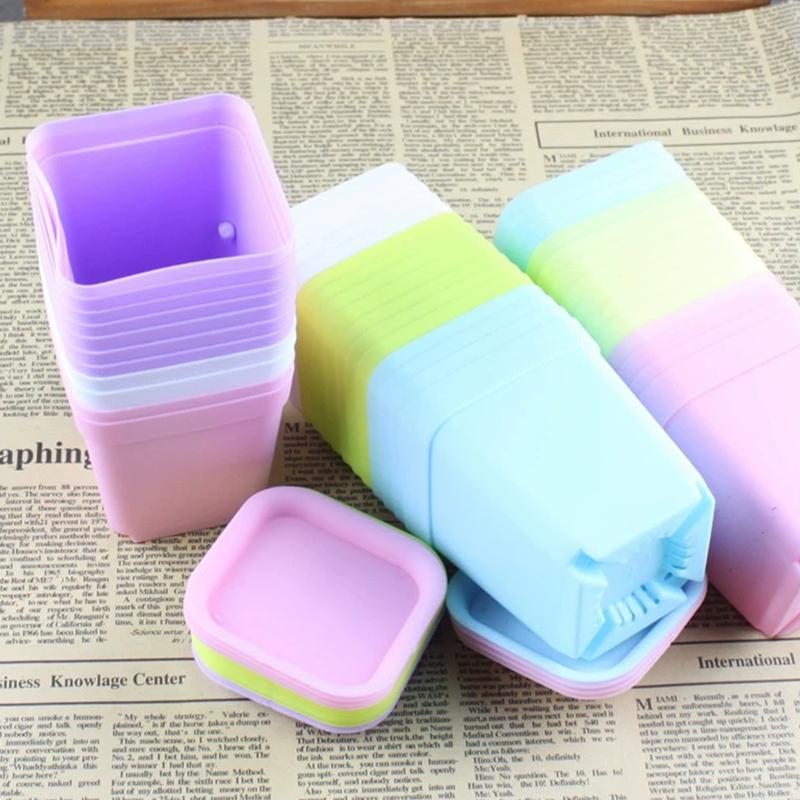 12PCS/Set Colorful Plastic 7cm Square Flowerpot with Tray Office Desktop Plant Grow Container Succulent Pot Garden Nurseries ZYF