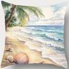Coastal Beach Watercolor Pillowcase - Seashell & Palm Tree Print Pillow Cover for Sofa Bedroom Living Room
