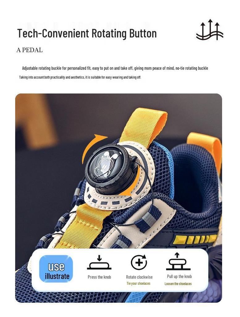 Bobodou 2023 Kid's Fashion Sneaker: Rotating Button Casual Sports Shoes for Boys & Girls