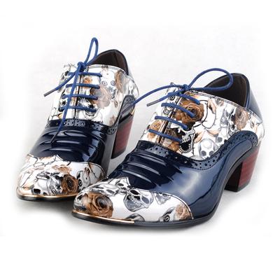 Scarpe Oxfords in Pelle Verniciata Aumenta Altezza di Lusso Uomo Modello Teschio Scarpe da Festa Matrimonio Tacco Spesso Scarpe Eleganti da Uomo