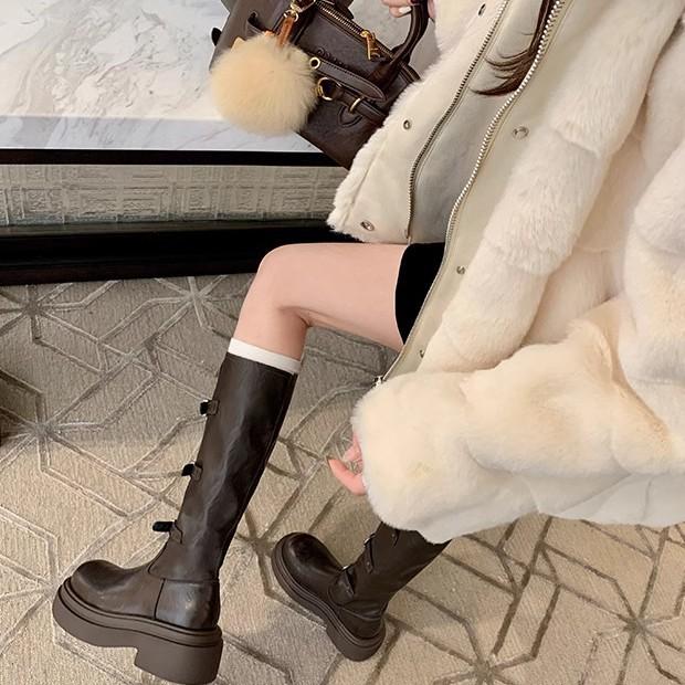 2025 New Belt Buckle Heightened Platform Knight Women's Boots Women's Autumn and Winter New Medium and High Boots Knight Boots