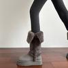Fold two, wear thick-soled velvet long-tube snow boots, women's new winter non-slip thickened short-tube gray cotton shoes.